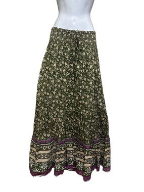 MXM Green Purple Floral Midi Broom Cotton Skirt Plus Size 22